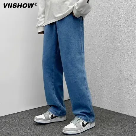 VIISHOW浅色牛仔裤男春秋季潮流直筒坠感薄款阔腿裤百搭九分裤子商品大图