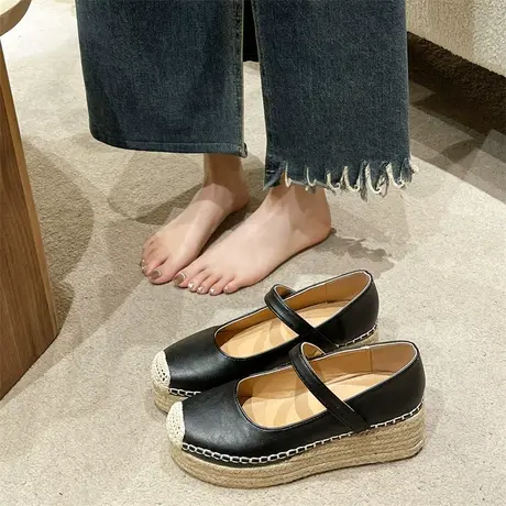 玛丽珍鞋女2024春秋季新款时尚百搭坡跟单鞋气质一字扣浅口小皮鞋商品大图