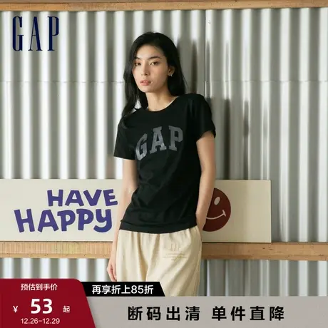 【断码优惠】Gap女装正肩T恤LOGO纯棉修身短袖268820夏季运动上衣图片