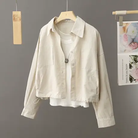 小个子穿搭2024早春新款工装夹克上衣外套女短款宽松休闲衬衫外套图片