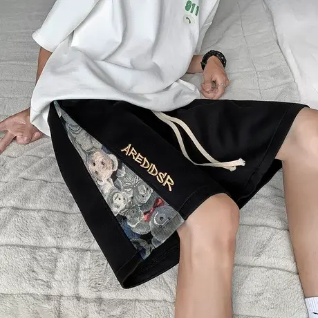 休闲男士短裤夏季薄款宽松抽绳休闲裤ins潮牌设计感直筒五分裤子5商品大图