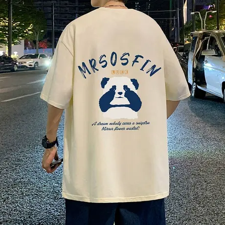 纯棉熊猫印花夏季短袖t恤男潮牌衣服2024新款体恤ins潮流半袖上衣商品大图