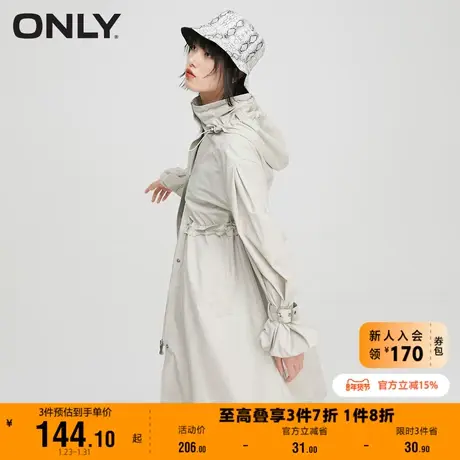 【上新】ONLY奥莱夏季时尚收腰修身长款高领纯色风衣女商品大图