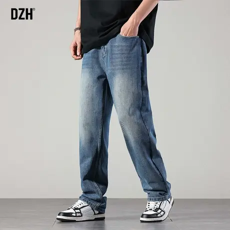 男士蓝色阔腿牛仔裤男春季直筒宽松2024新款高街裤子男款大码男裤商品大图