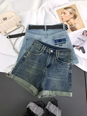 美式复古卷边牛仔短裤2024春新款显瘦百搭高腰裤弹力包臀辣妹热裤商品大图