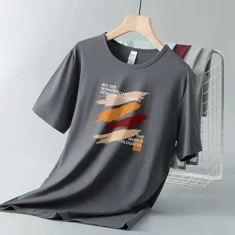 莫代尔短袖t恤男装夏季冰丝凉感速干体恤涂鸦印花半袖圆领上衣服图片