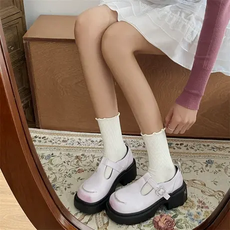 复古小皮鞋女2024春季新款高跟单鞋小个子厚底增高高级感玛丽珍鞋商品大图