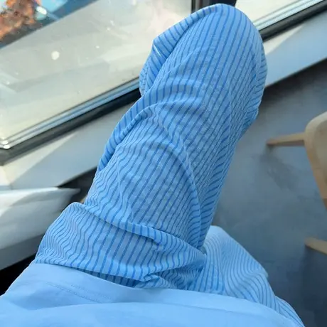 有口袋可外穿 ins韩风博主条纹休闲居家睡裤女两色宽松家居长裤商品大图