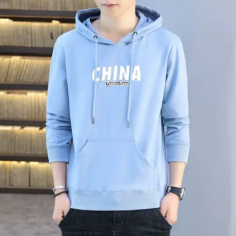 夏装连帽卫衣男薄款上衣套头外套青少年男装春秋季长袖秋衣潮衣服图片