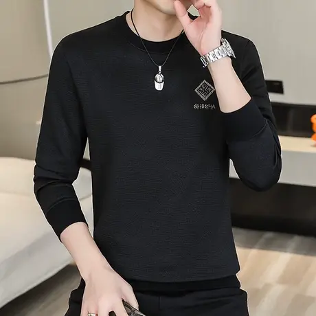 2023秋季新款圆领卫衣男潮流时尚休闲百搭长袖T恤打底衫提花男装商品大图