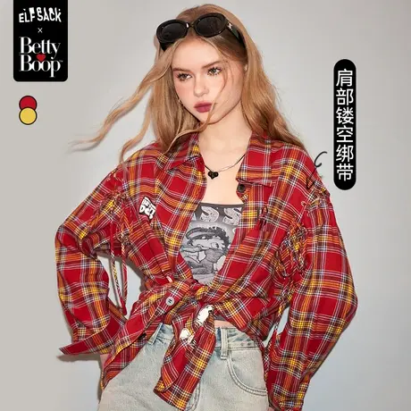 【贝蒂联名】妖精的口袋宽松格子衬衫女2024春季新款小众长袖衬衣商品大图