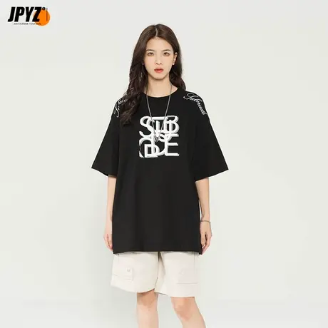 短袖t恤男夏季半袖撞色字母印花体恤情侣上衣重磅半截袖oversize商品大图