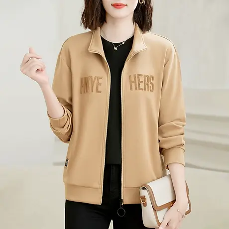 立领卫衣外套女2023年春装新款时尚百搭休闲款拉链上衣洋气夹克衫图片