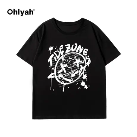 Ohlyah品牌夏季情侣短袖t恤女新款宽松ins潮牌圆领黑色打底衫上衣图片