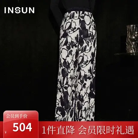 恩裳COVER2023秋季新款黑白艺术感剪影花卉立体压褶简约休闲裤女商品大图