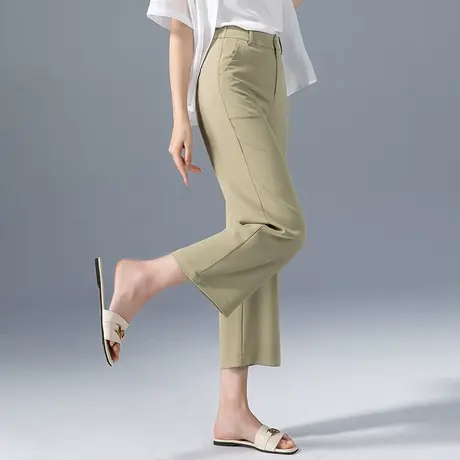 高腰窄版直筒裤女2023新款小个子七分裤夏季薄款休闲裤八分阔腿裤商品大图