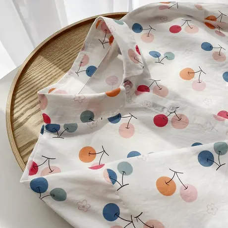 夏季学院甜美文艺小清新减龄印花短袖衬衫女学生宽松半袖纯棉上衣图片