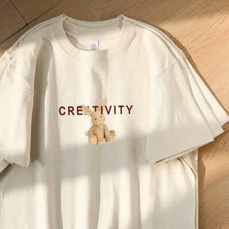 美式复古白色短袖t恤女春秋内搭大码夏季半袖体恤打底衫百搭上衣图片