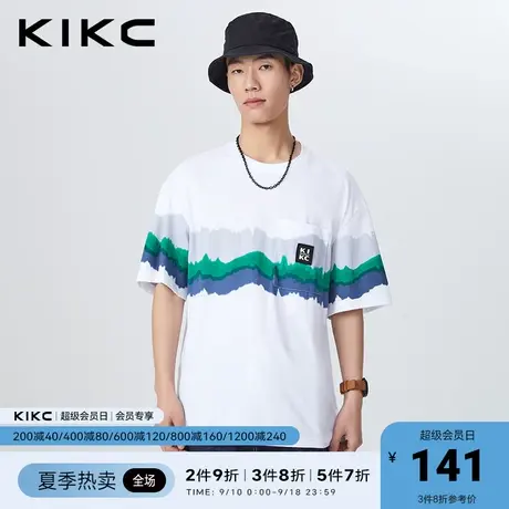 kikc短袖t恤男2023春夏新款商场同款水浆印花复古休闲宽松半袖T图片