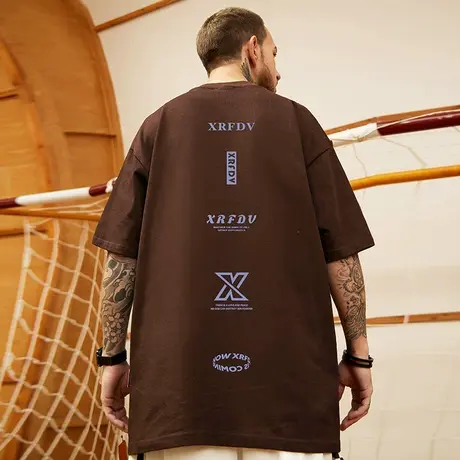 2023美式潮牌宽松T恤胖子短袖加肥加大五分袖纯棉大码男装夏男款商品大图