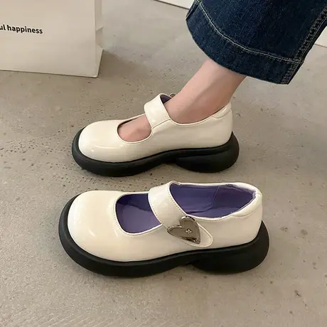 玛丽珍鞋女2023新款夏季复古学院大头粗跟单鞋时尚浅口防滑小皮鞋商品大图