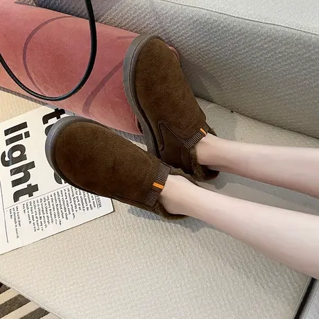 棉鞋女冬加绒2023年新款百搭平底一脚蹬豆豆鞋保暖鞋子面包雪地靴图片