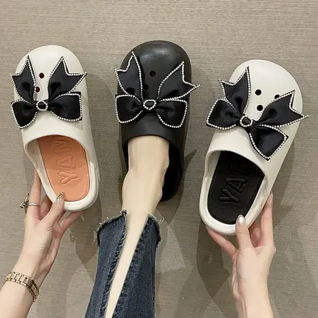 洞洞鞋女夏季网红外穿时尚可爱水钻蝴蝶结防滑厚底沙滩包头凉拖鞋商品大图