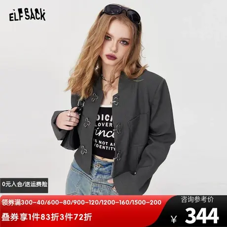 妖精的口袋灰色立领新中式西装外套女2024年早春新款高级感小西服图片