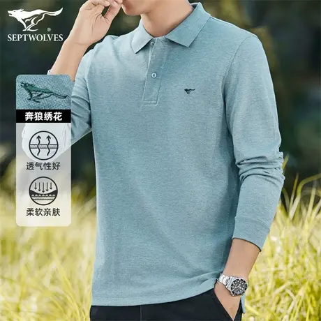 Q七匹狼商务休闲翻领长袖t恤衫男2023冬季青年莫代尔柔软打底POLO商品大图