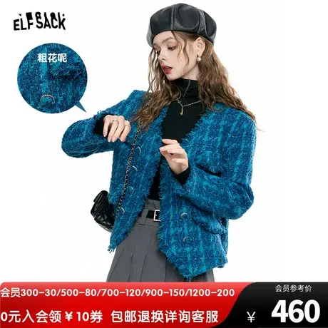 妖精的口袋粗花呢小香风外套女2023秋季新款宽松复古格纹呢子大衣商品大图