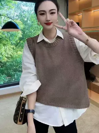 叠穿纯色毛衣针织衫女显瘦马甲毛衣背心女学院风百搭2023秋季新款商品大图
