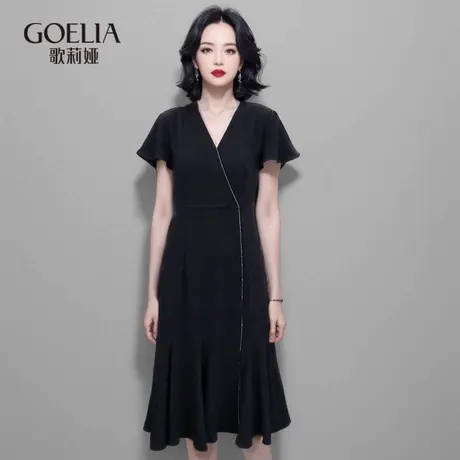 歌莉娅奥莱夏季新品三醋酸黑色连衣裙小个子裙子1C4L4K930图片