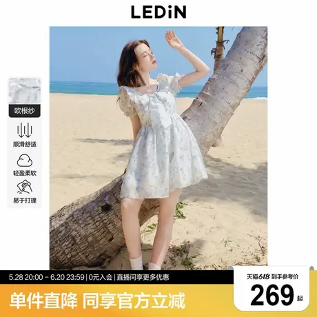 乐町流光公主裙年夏季新款出街打卡连衣裙花边蝴蝶结高腰蓬蓬裙商品大图