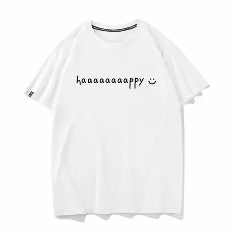 秀洛haaaaaaaappy夏季短袖T恤情侣装衣服纯棉宽松打底衫半袖男女商品大图