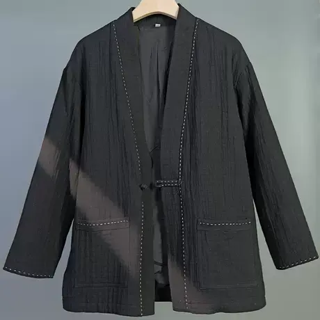 中国风纯棉复古汉服中青年开衫长袖外套改良禅服上衣中式盘扣道袍图片