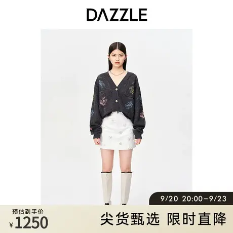 DAZZLE地素奥莱秋法式慵懒风宽松套头提花开衫毛衣上衣外套女商品大图
