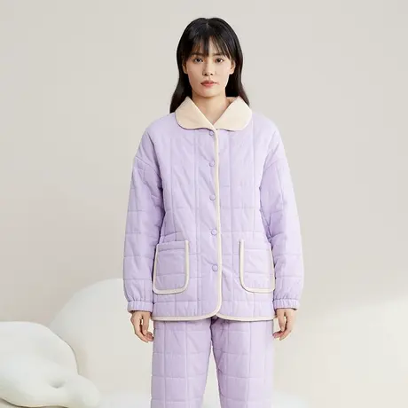 秋鹿【断码清仓】梭织夹棉可外穿睡衣冬季加厚加绒棉袄家居服女装商品大图