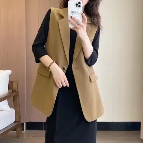 无袖西装马甲背心外套女2023年春秋新款韩版气质时尚百搭坎肩马夹图片