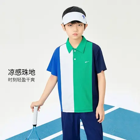 回力儿童polo领T恤短袖拼色上衣男童夏季速干衣吸汗凉感运动服PL图片
