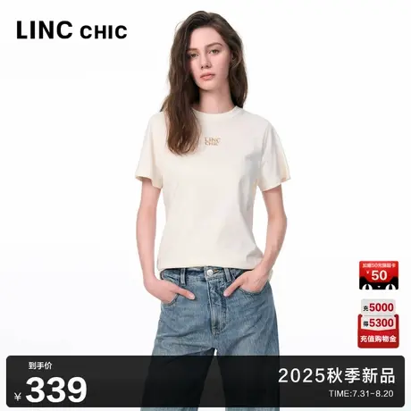 LINC金羽杰2025年秋季新款短袖女轻奢小圆领刺绣T恤女S253TS509Y商品大图