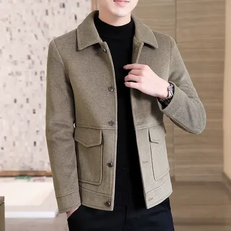 男士呢子夹克春秋新款潮流上衣修身短款毛呢风衣休闲翻领男装外套商品大图