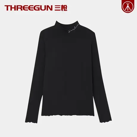 三枪50S女士上衣打底半高领女修身秋衣薄款保暖樽领花边轻柔内穿商品大图
