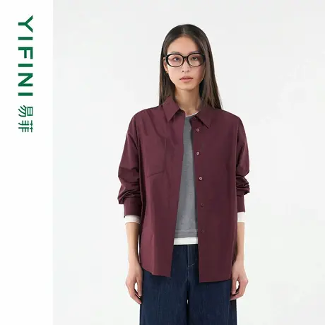[专柜同款]Yifini/易菲设计感宽松简约衬衫2025秋季新款通勤外套商品大图