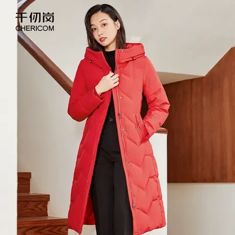 千仞岗秋冬女士过膝连帽长款加厚直筒纯色羽绒服图片