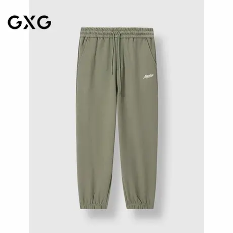GXG男装 灰绿色宽松束脚卫裤通勤男精致绣花休闲裤 2025春季新品商品大图