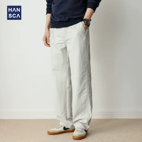 hansca微褶皱肌理感休闲裤男士宽松2025秋季新款百搭垂感直筒裤子商品大图