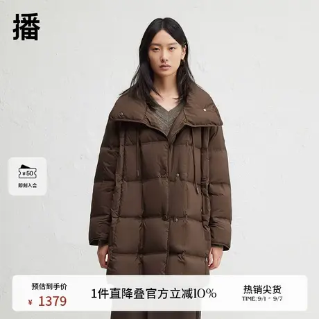 播商场同款保暖中长款高领方格绗缝24冬新款羽绒服女BDR4RD4122商品大图