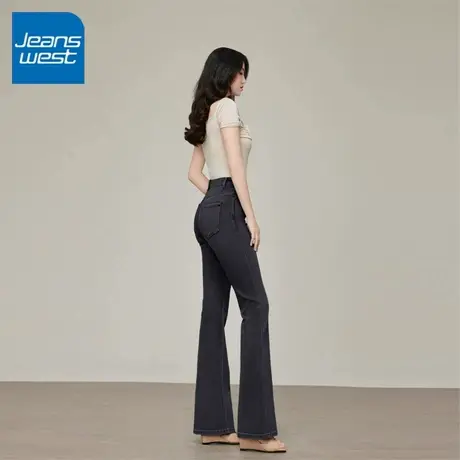 KV真维斯黑色微喇叭牛仔裤女春秋2025年新款高腰修身显瘦马蹄裤子商品大图