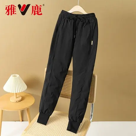 雅鹿正品女士防寒保暖加厚新款冬季高腰长直筒防风防水黑色羽绒裤图片