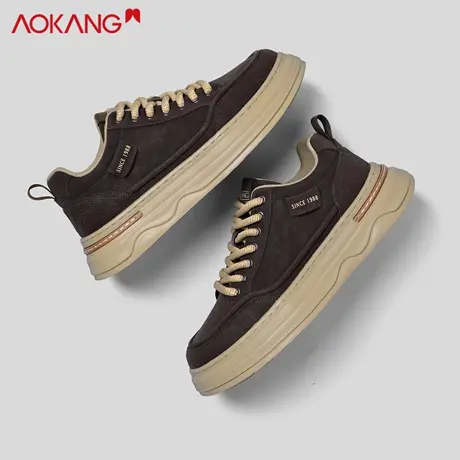 奥康正品休闲板鞋男2025新款厚底增高深棕色潮鞋系带轻质男鞋青年商品大图